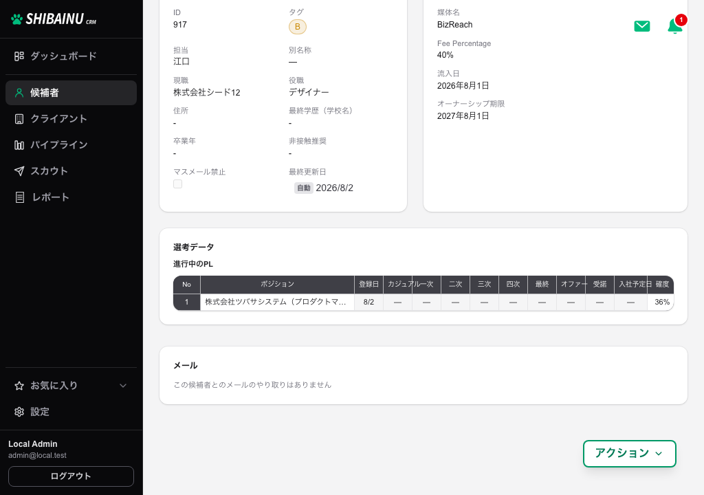 選考データ。進行中のPLと過去のPLが表示されている