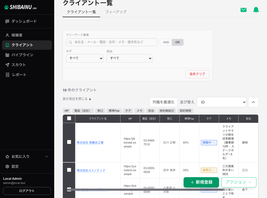 展開された項目。選んだ列がテーブルに表示されている