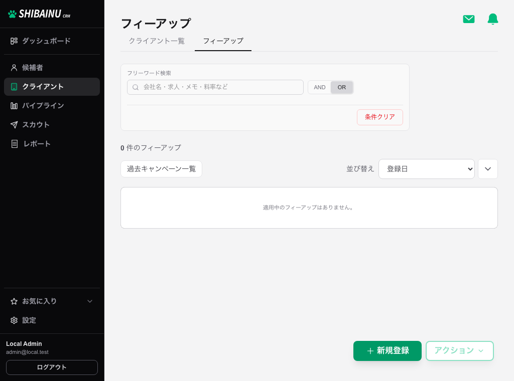 フィーアップ一覧。適用中のフィーアップが表示される